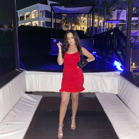 Red Ruffle Mini Dress - Picture 3 of 5